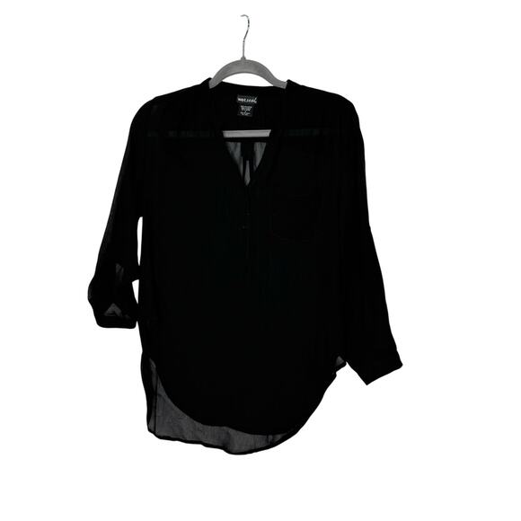 Vintage 90s Wet Seal Sheer Top Women's Small Black Whimsygoth Long Sleeve Henley - Picture 1 of 6